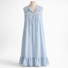Vintage Floral Embroidered Lace Maxi Nightgown Sz S Powder Blue Prairie Coquette