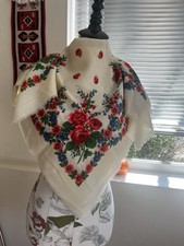 Russia Vintage Wool Pavlov Posad Shawl Roses With Cornflowers USSR Era