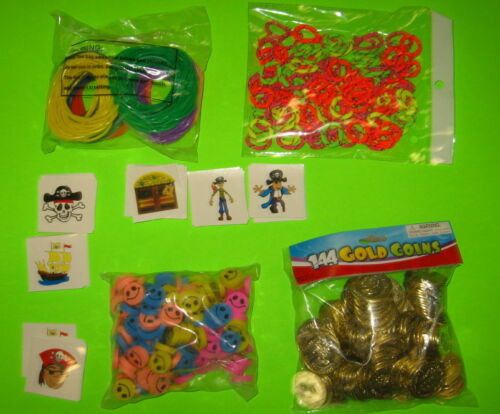 720 TOYS 5 GROSS JELLY BRACELETS GOLD COINS PIRATE TATTOOS CARNIVAL PARTY PRIZES - Picture 1 of 6