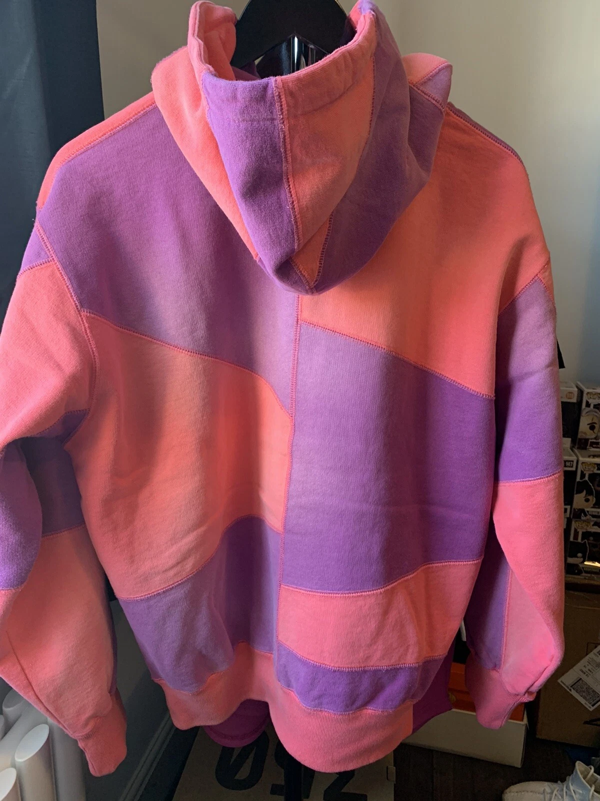 Felpa con cappuccio Supreme Patchwork corallo brillante piccola