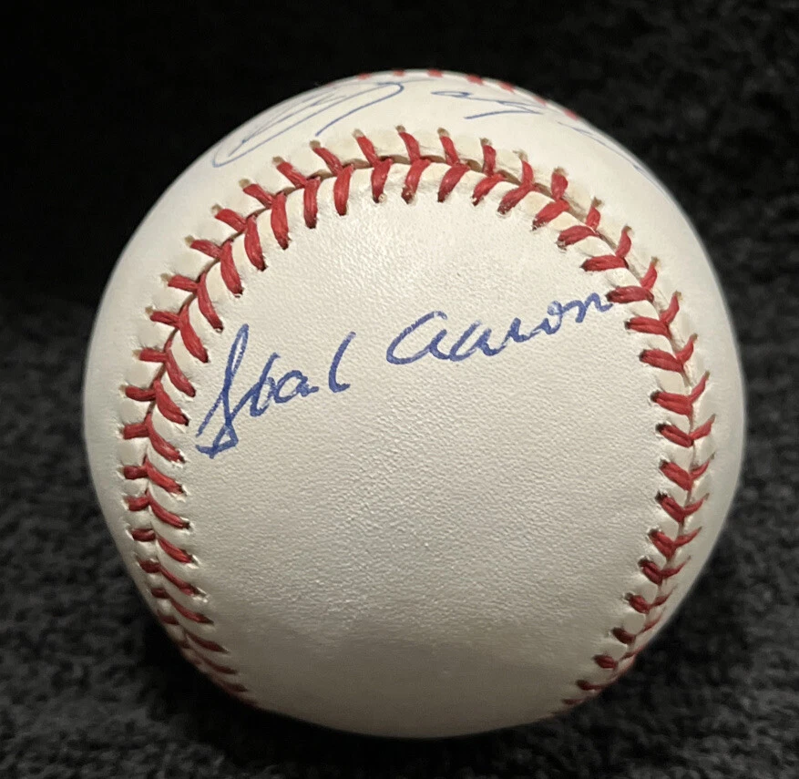 Hank Aaron Carl Yastrzemski SIGNED autographed VINTAGE ONL Baseball Beckett LOA - Image 2 of 4