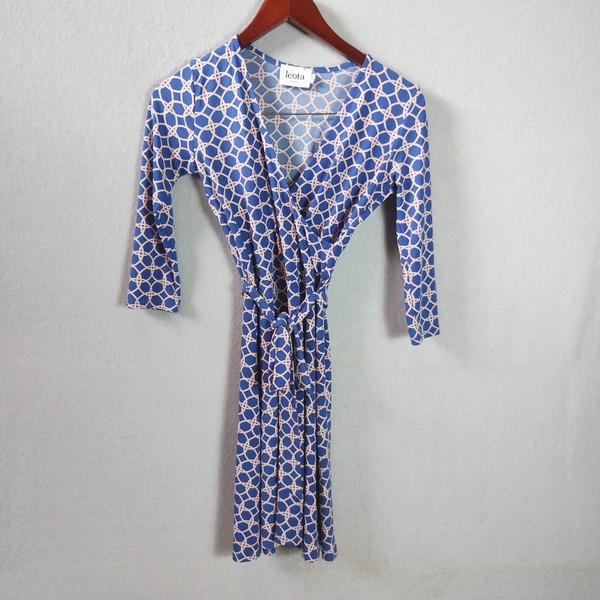 Leota Womens Size XS Blue White Stretch Wrap Jersey Dress Corporate Work Stretch
