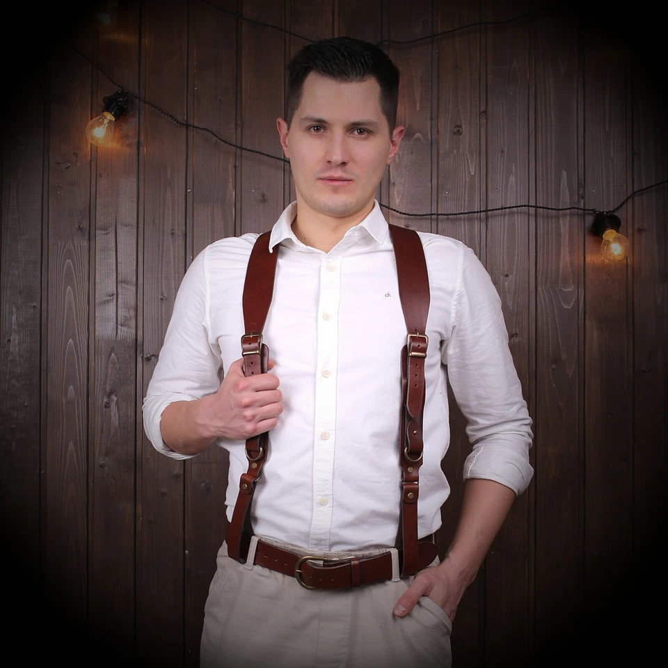 Tirantes hechos a mano, cinturón de espada tirantes de cuero, tirantes para hombre, personalizar Foto 2 de 4