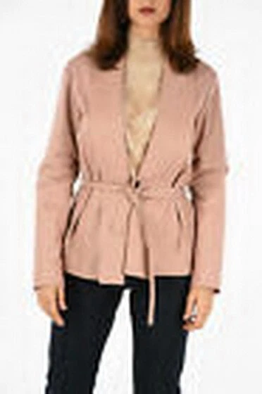 DROME Nueva Chaqueta Blazer Cuero Rosa Cinturón Chal Cuello Hecho en Italia Talla S NUEVA Foto 2 de 4