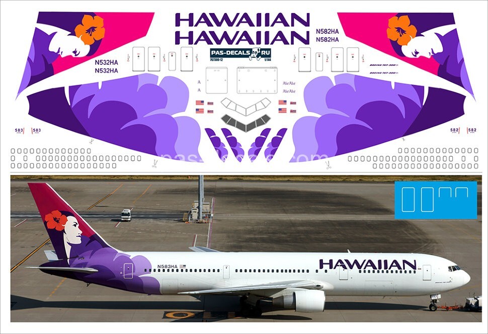 Boeing 767-300 HAWAIAN 1/144 PAS-DECALS 767300-12 | eBay