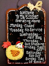 CHICKEN Kitchen Operating Hours SIGN Wall Hanger PLAQUE Country Rooster Decor