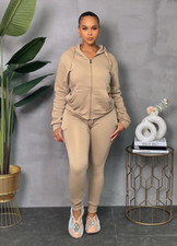 ACCESS LADIES 2PC ACTIVEWEAR/JOGGER ZIPDOWN FLEECE SET KHAKI