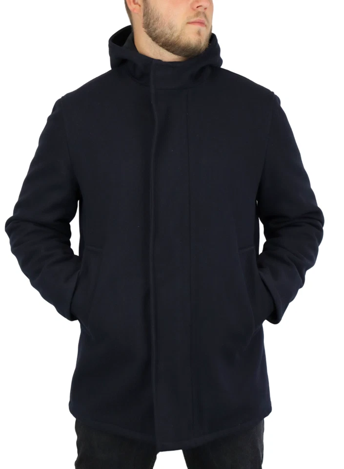 SANDRO Coat Men's MEDIUM Parka Wool Cashmere Blend Hooded Full Zip Navy - Image 4 of 4