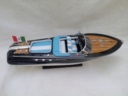 New Riva Aquarama 21" White-Blue Quality Wood Model Boat L50 Christmas Gift - Picture 5 of 11