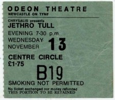 Jethro Tull Odeon Theatre, Newcastle 13/11/74 Ticket