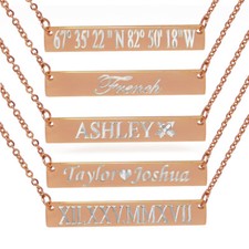 Personalized Gold Bar Name Necklace – Custom Engraved Gift for Women Her