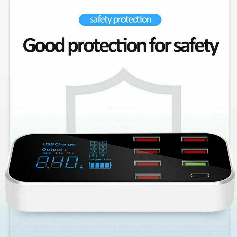 8-port USB Car Display Charger Station Hub for iPhone Samsung QC3.0 FAST Type-C - Image 4 of 4