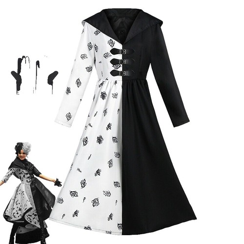 Cruella De Vil Cosplay Party Costume Dress Black White Stage Performance  Costume | eBay