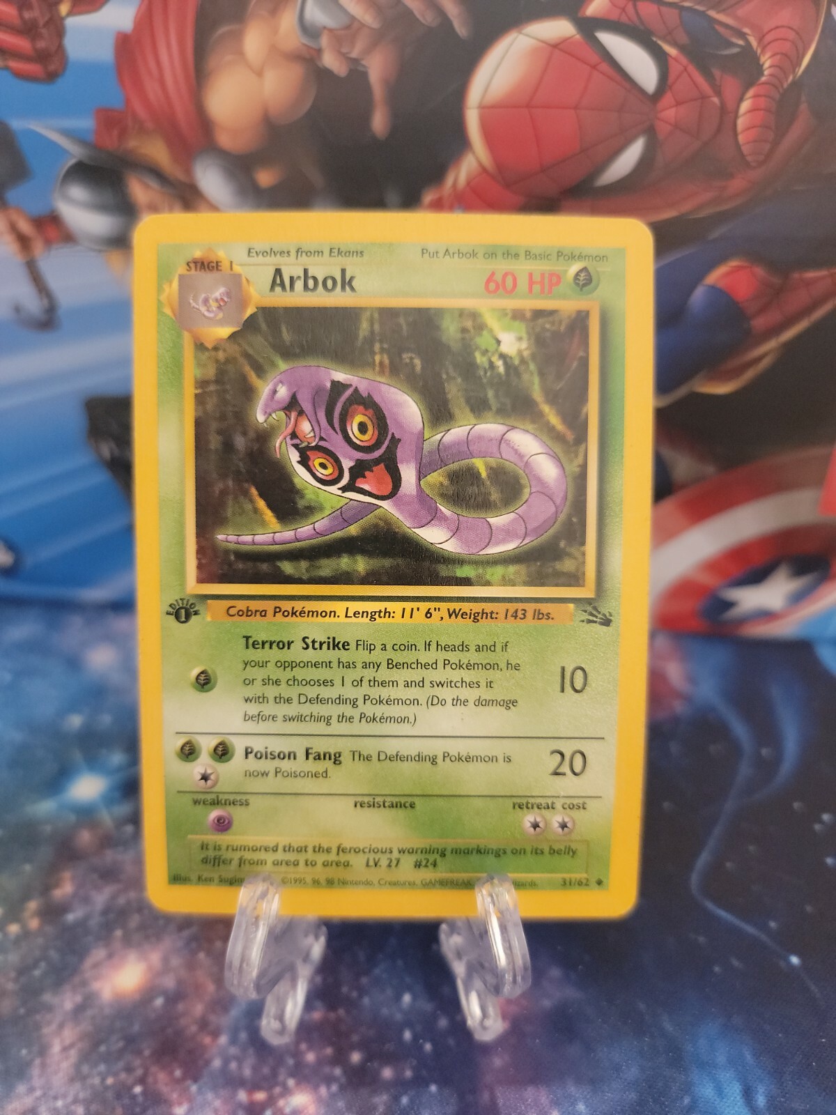 Arbok 31/62 Fossil First Edition Near Mint Uncommon Pokemon Card