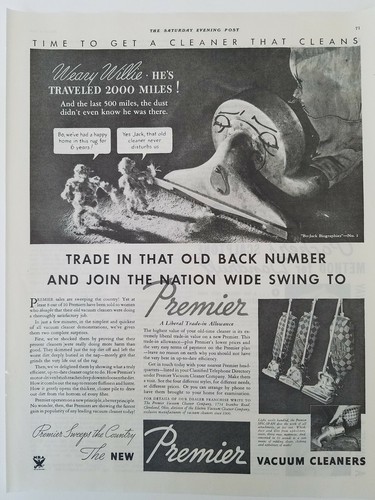 1934 premier vacuum cleaner weary Willie dust bunnies vintage sweeper ad - Picture 1 of 1