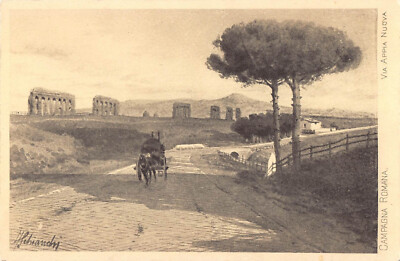 Campagna Romana Via Appia Nuova postcard card Appian Way horse carriage aqueduct