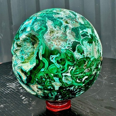 3.97LB Rare Natural Malachite Quartz Hand Carved Sphere Crystal Healing
