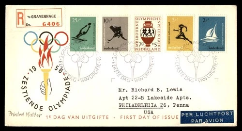 Mayfairstamps Netherlands FDC 1956 Olympic Games Combo Flame Registered First Da