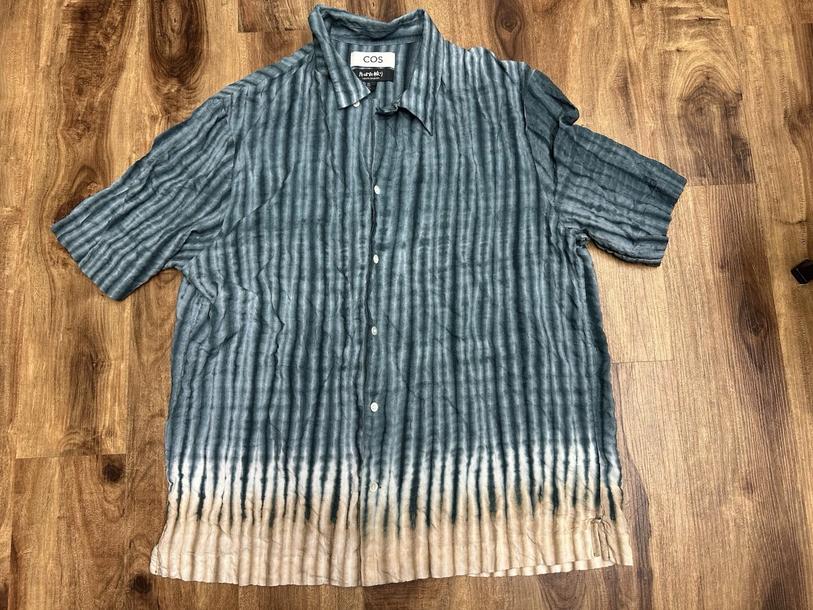 COS x Tabata Shibori Camp-Collar Mens Large Button Up Shirt Short Sleeve