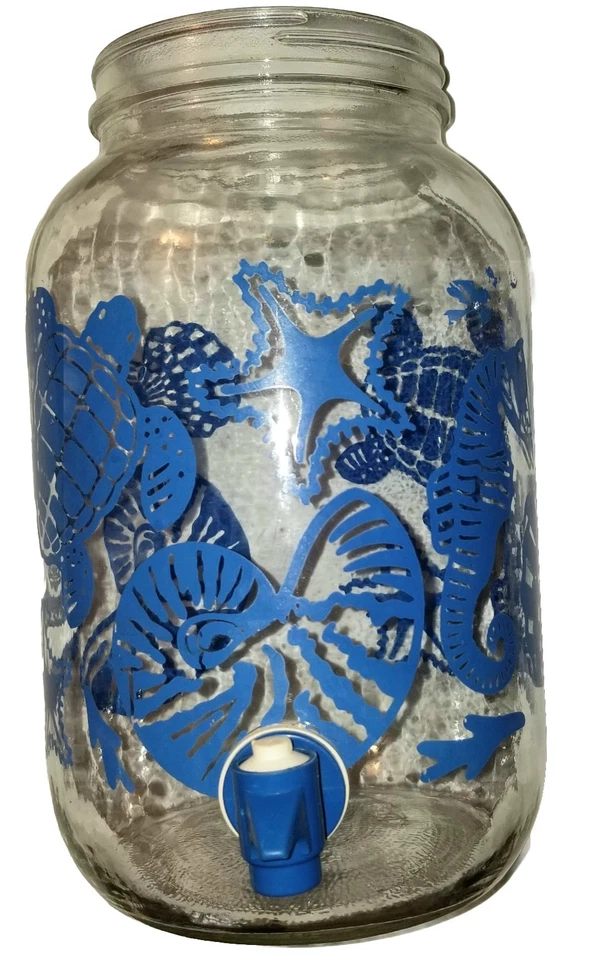 Dispensador de bebidas con erizos de mar azul. Tarro de 1 galón con grifo. Tarro de té Sun. Foto 2 de 4
