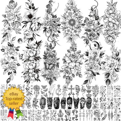 61 Sheets 3D Snake Flower Temporary Tattoos Waterproof Rose Butterfly Tattoo