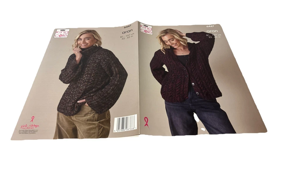 King Cole Aran Knitting Pattern - 6447 Ladies Cardigan & Sweater ( 32 - 42 ins) - Image 4 of 4