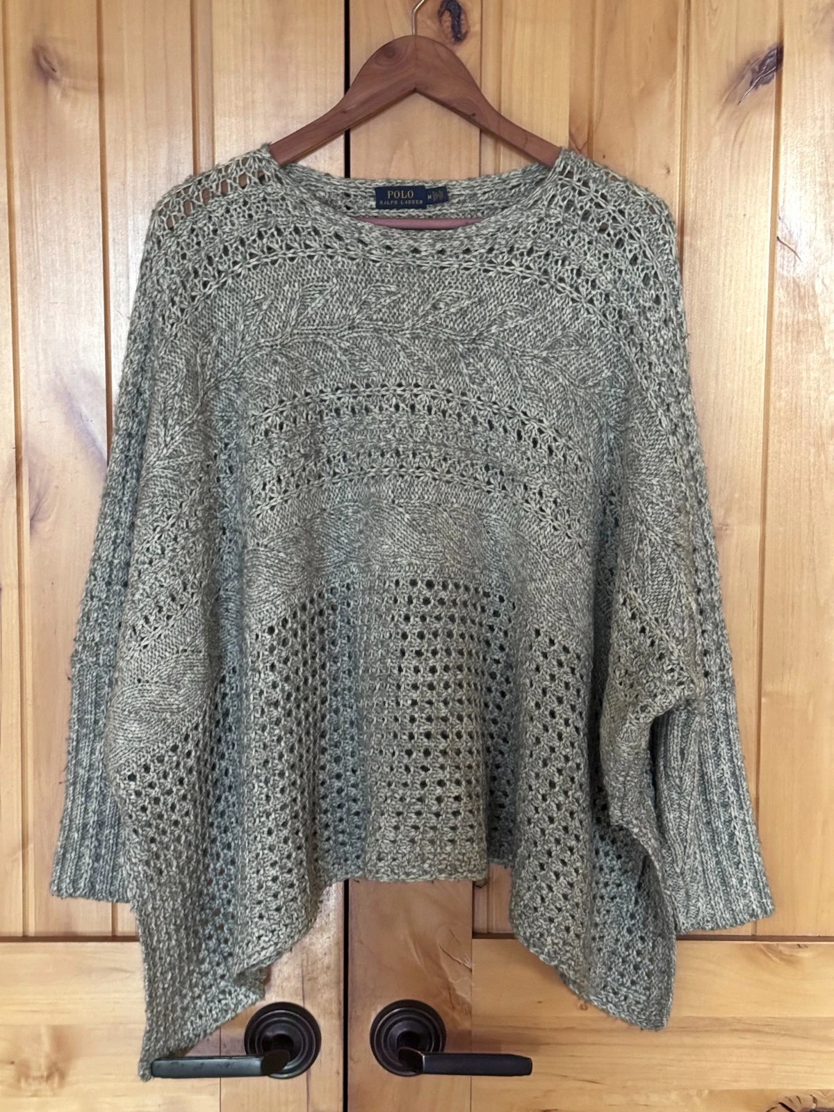 POLO RALPH LAUREN Boho Batwing Poncho Sweater, Light Grey Melange M