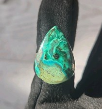 925 Sterling Silver Chrysocolla Statement Ring Teardrop Green Blue Stone Artisan