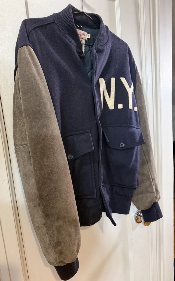 Chaqueta Universitaria NY Yankees, Mitchell & Ness 1927 Lana Cuero Era Babe Ruth Med Foto 2 de 4