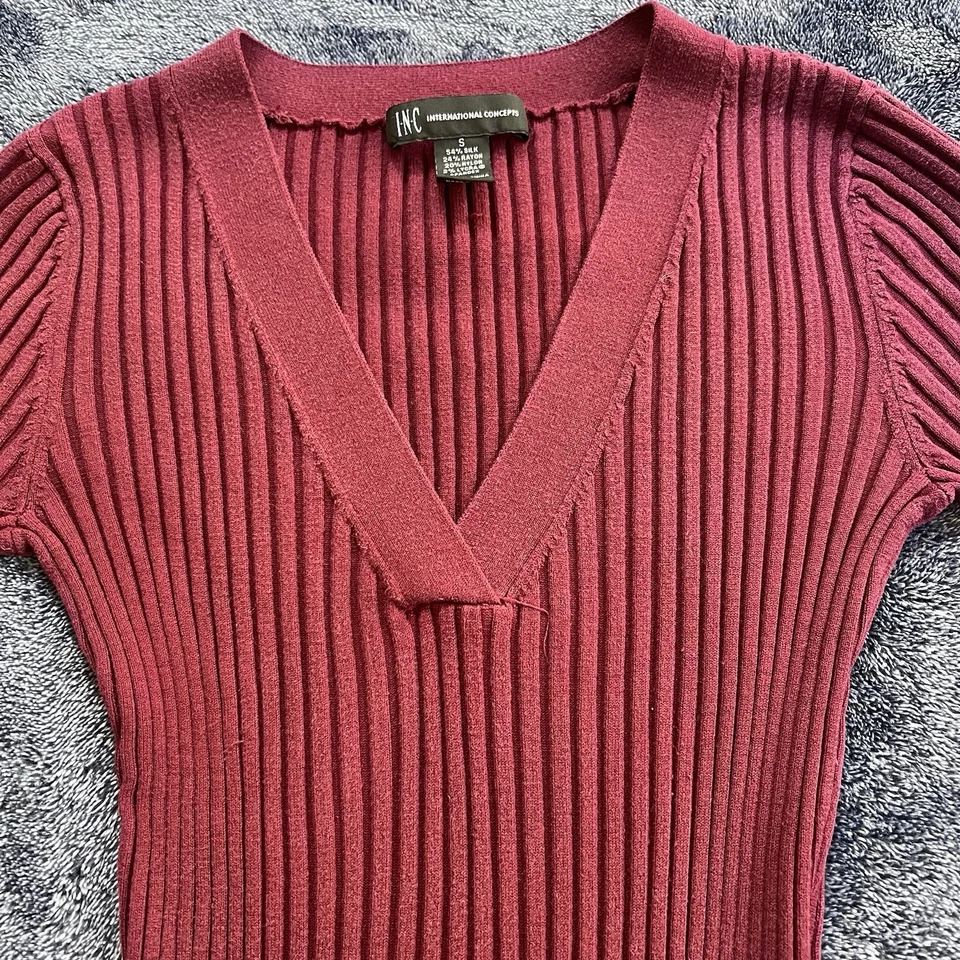 Suéter Acanalado Mezcla Seda INC De Colección S Rojo Cuello en V Manga Larga Años 90 Y2K Elastizado Foto 3 de 4