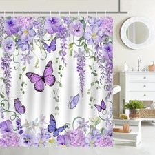 Purple Butterfly Shower Curtain Spring Purple Floral Butterfly Bathroom