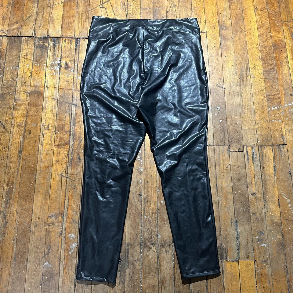 Calça de couro Express feminina XL preta cintura alta sólida ajuste fino cetim puxar - Imagem 2 de 4