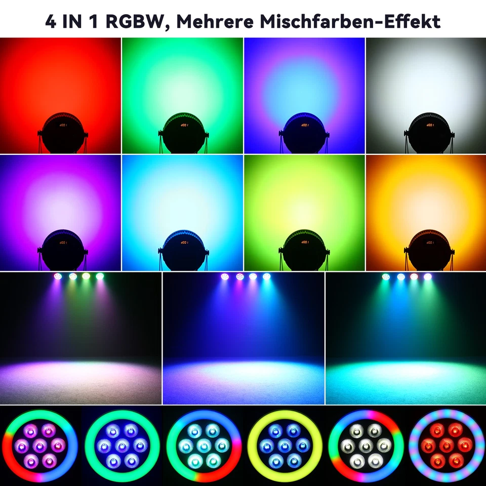 4PCS 200W LED Par DMX512 RGBW Strahler Bühnenlicht 7+48 LED mit Streifen Party - Bild 3 von 4