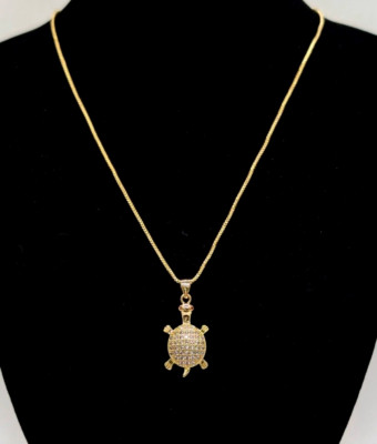 14K Gold Plated Box Chain Necklace with Turtle Pendant | eBay