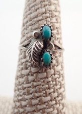 Vintage Navajo Turquoise Leaf Sterling Silver Ring Sz 5.25
