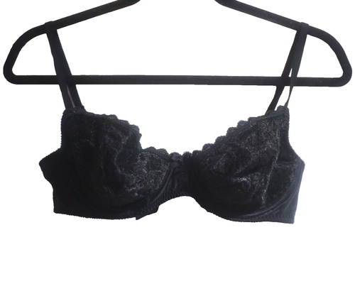 Vtg Sears Women's Size 38B Bra Black Satin Lace Scalloped Adjustable