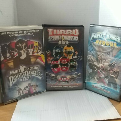 Mighty Morphin Power Rangers-3 VHS-The Movie/Turbo/Rescue Queen's Wrath