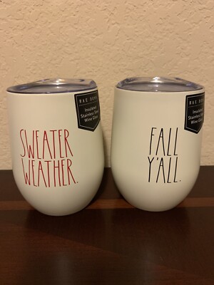 NEW (2) Rae Dunn Stainless Steel Wine Tumblers SWEATER WEATHER & FALL Y ...