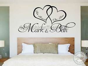 Details About Personalised Bedroom Wall Sticker Two Hearts One Love Romantic Wall Quote Decor