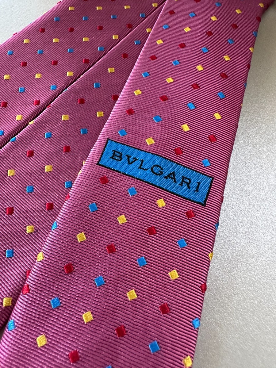 BVLGARI Sevenfold Men's 100% Silk Necktie ITALY Luxury Geometric