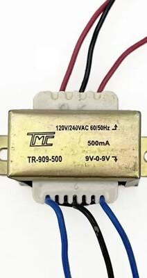 Transformer Center Tap 110/220VAC to 18V AC 9V-0-9V AC, 500mA (0.5