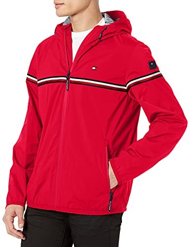 Tommy Hilfiger Men's Color Block Logo Rain Slicker, Green/White/Blue at   Men's Clothing store