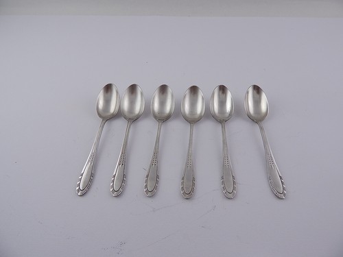 ANTICO SET SEI CUCCHIAINI ANTICHI ART DECO OLD SIX SPOONS BAGNO ARGENTO 18 GR. - Foto 1 di 8