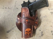 Handmade Leather LH Holster 1911 Punisher Custom Carving