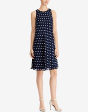 Ralph Lauren Shift Dress 6 Blue White Polka Dot Flowy Sleeveless Summer NEW