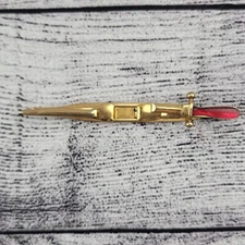Vtg Swank Knight Sword Tie Clip Illusion Raspberry Red Grip Gold Tone Dagger