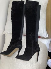 Black GENUINE Suede Over-the-knee Stiletto Boots size 39 (5.5)