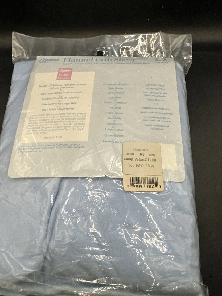 Vtg Carter's 100% Cotton Baby Flannel Crib Sheet Blue Open But Package - Image 2 of 3