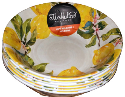 IL Mulino Set of 6 Melamine 7.5 ''  Salad Bowls LEMONS Floral Mediterranean