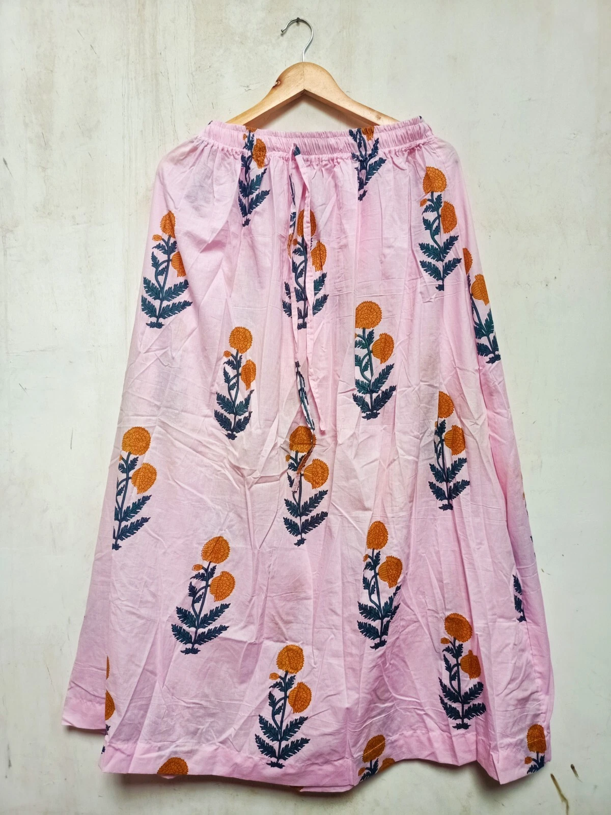 Indian Cotton Baby Pink Floral Printed Skirt Women's Clothing Partywear skirt US
